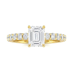Yellow Gold Emerald Diamond Engagement Ring With Pavé Band Design