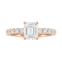 Rose Gold Emerald Diamond Engagement Ring With Pavé Band Design