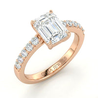 Rose Gold Emerald Diamond Engagement Ring With Pavé Band Design