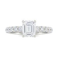 White Gold Emerald Diamond Engagement Ring With Pavé Band Design