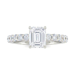 White Gold Emerald Diamond Engagement Ring With Pavé Band Design