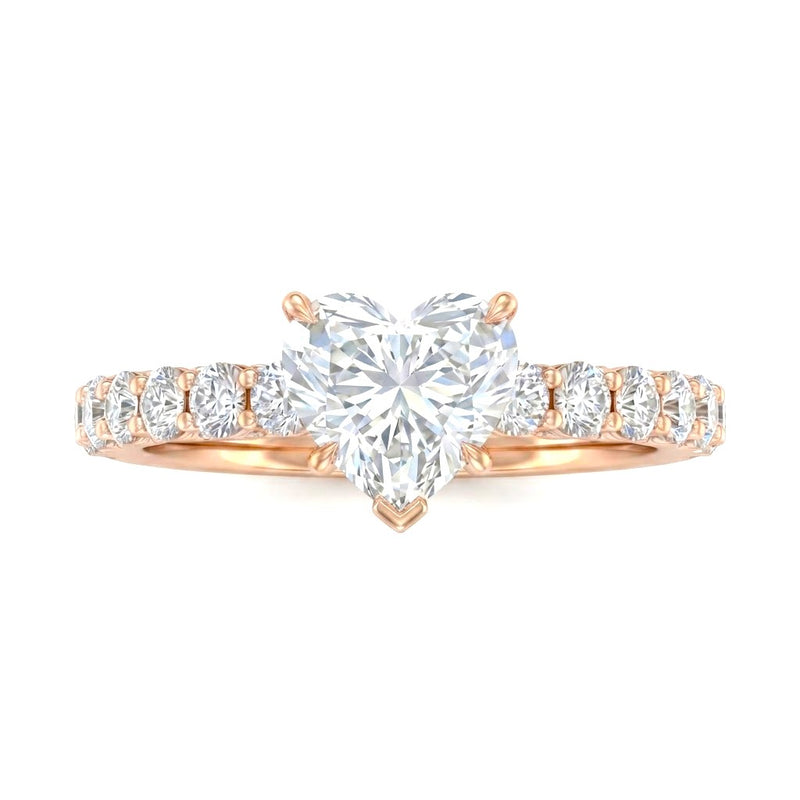 Rose Gold Heart Diamond Engagement Ring With Pavé Band Design