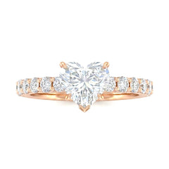 Rose Gold Heart Diamond Engagement Ring With Pavé Band Design