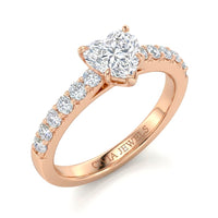 Rose Gold Heart Diamond Engagement Ring With Pavé Band Design