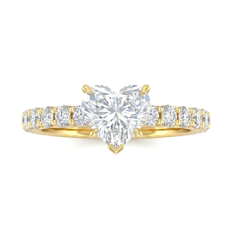 Yellow Gold Heart Diamond Engagement Ring With Pavé Band Design