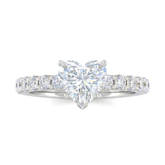 White Gold Heart Diamond Engagement Ring With Pavé Band Design