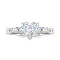 Silver Heart Diamond Engagement Ring With Pavé Band Design