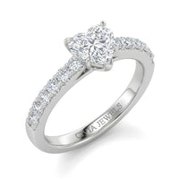 White Gold Heart Diamond Engagement Ring With Pavé Band Design