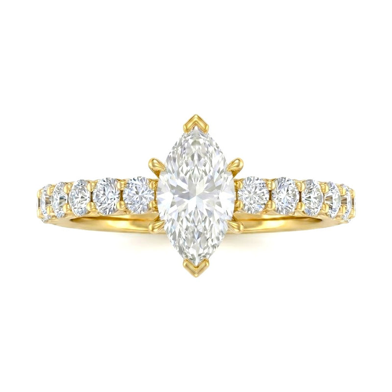 Yellow Gold Marquise Diamond Engagement Ring With Pavé Band Design