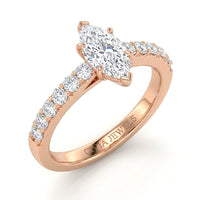 Rose Gold Marquise Diamond Engagement Ring With Pavé Band Design