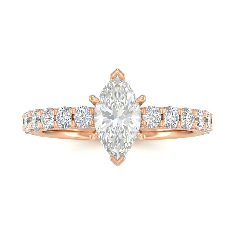 Rose Gold Marquise Diamond Engagement Ring With Pavé Band Design