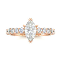 Rose Gold Marquise Diamond Engagement Ring With Pavé Band Design