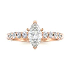 Rose Gold Marquise Diamond Engagement Ring With Pavé Band Design