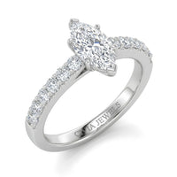 White Gold Marquise Diamond Engagement Ring With Pavé Band Design