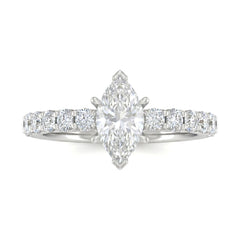White Gold Marquise Diamond Engagement Ring With Pavé Band Design