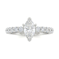 Silver Marquise Diamond Engagement Ring With Pavé Band Design