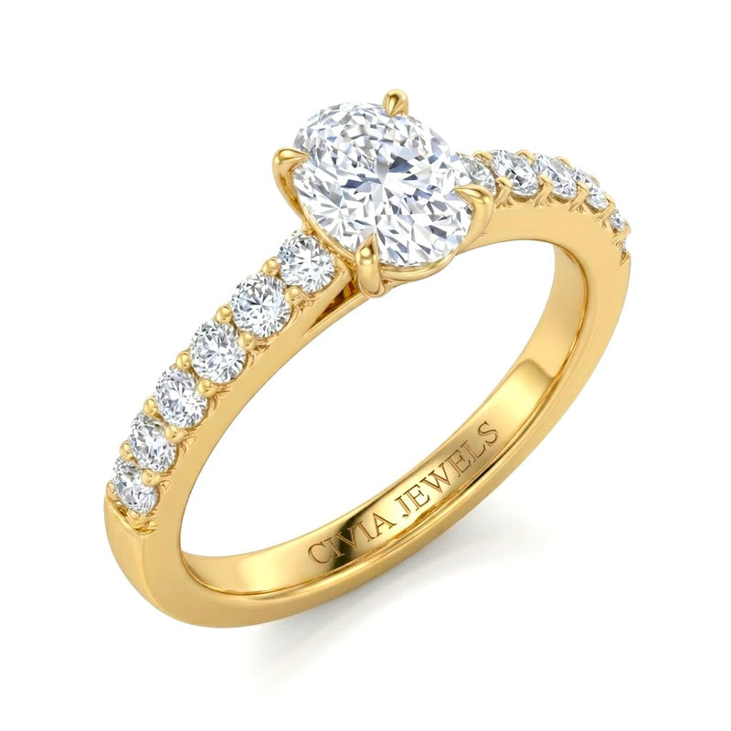 Yellow Gold Oval Diamond Engagement Ring With Pavé Band Design