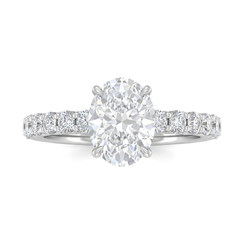 Silver Oval Diamond Engagement Ring With Pavé Band Design