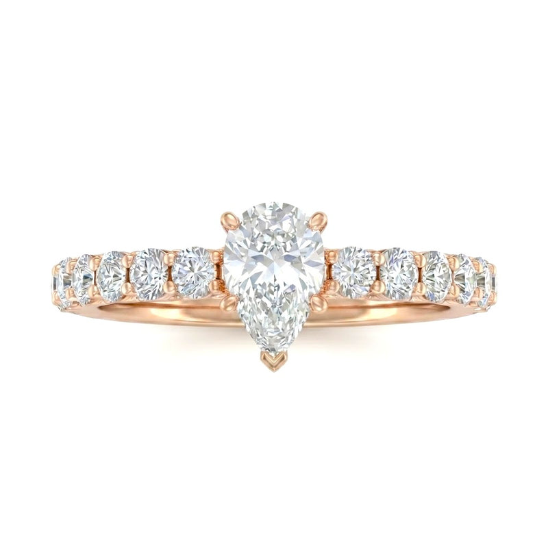Rose Gold Pear Diamond Engagement Ring With Pavé Band Design