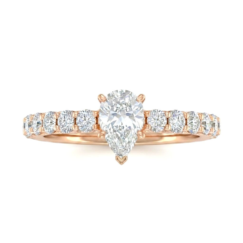 Rose Gold Pear Diamond Engagement Ring With Pavé Band Design