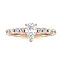 Rose Gold Pear Diamond Engagement Ring With Pavé Band Design