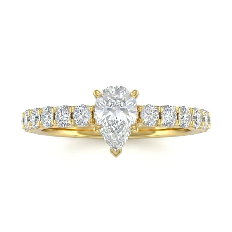 Yellow Gold Pear Diamond Engagement Ring With Pavé Band Design