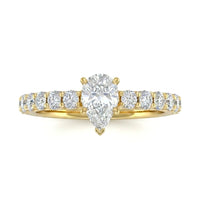 Yellow Gold Pear Diamond Engagement Ring With Pavé Band Design