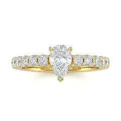 Yellow Gold Pear Diamond Engagement Ring With Pavé Band Design