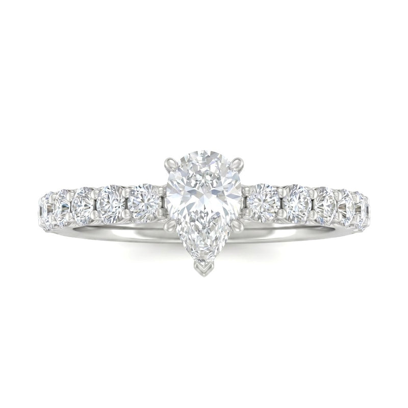 White Gold Pear Diamond Engagement Ring With Pavé Band Design