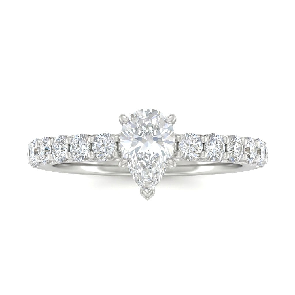 White Gold Pear Diamond Engagement Ring With Pavé Band Design