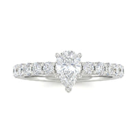 Silver Pear Diamond Engagement Ring With Pavé Band Design