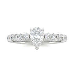 Silver Pear Diamond Engagement Ring With Pavé Band Design