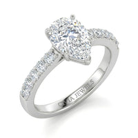 Silver Pear Diamond Engagement Ring With Pavé Band Design