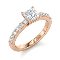 Rose Gold Princess Diamond Engagement Ring With Pavé Band Design