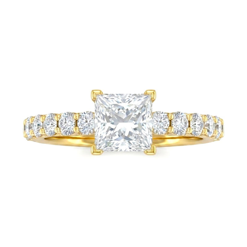Yellow Gold Princess Diamond Engagement Ring With Pavé Band Design