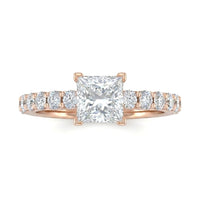 Rose Gold Princess Diamond Engagement Ring With Pavé Band Design