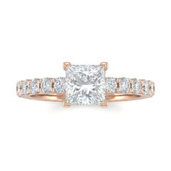 Rose Gold Princess Diamond Engagement Ring With Pavé Band Design