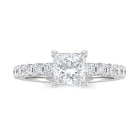 White Gold Princess Diamond Engagement Ring With Pavé Band Design