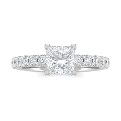 Silver Princess Diamond Engagement Ring With Pavé Band Design