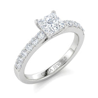 White Gold Princess Diamond Engagement Ring With Pavé Band Design