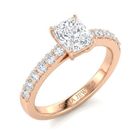 Rose Gold Radiant Diamond Engagement Ring With Pavé Band Design