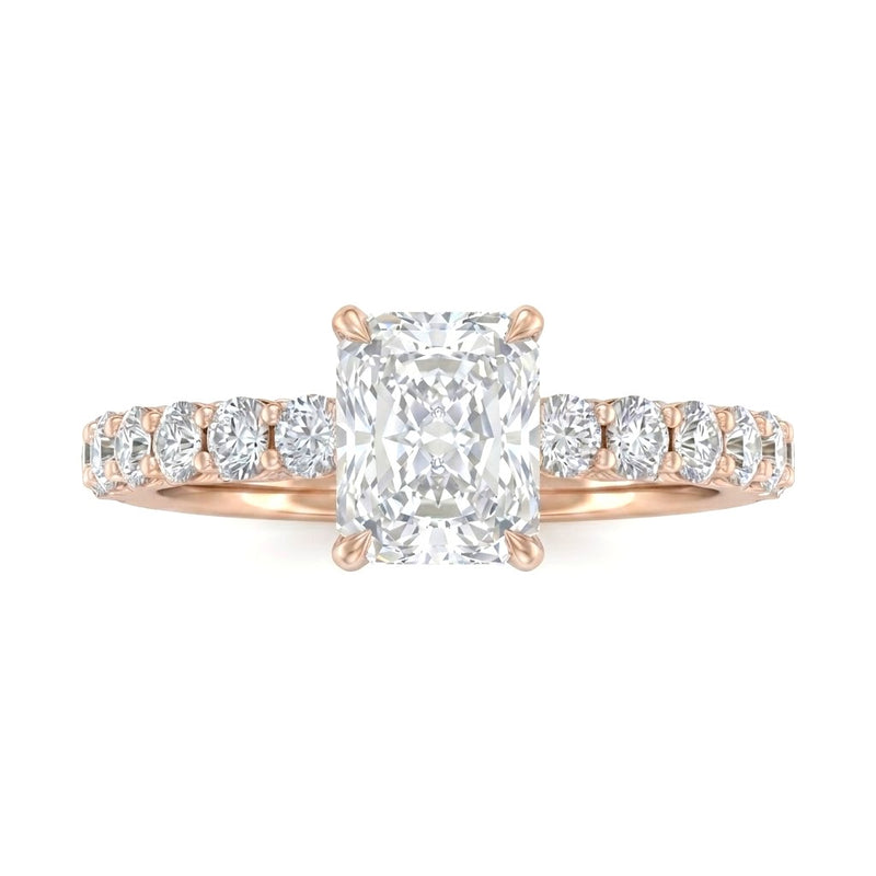 Rose Gold Radiant Diamond Engagement Ring With Pavé Band Design