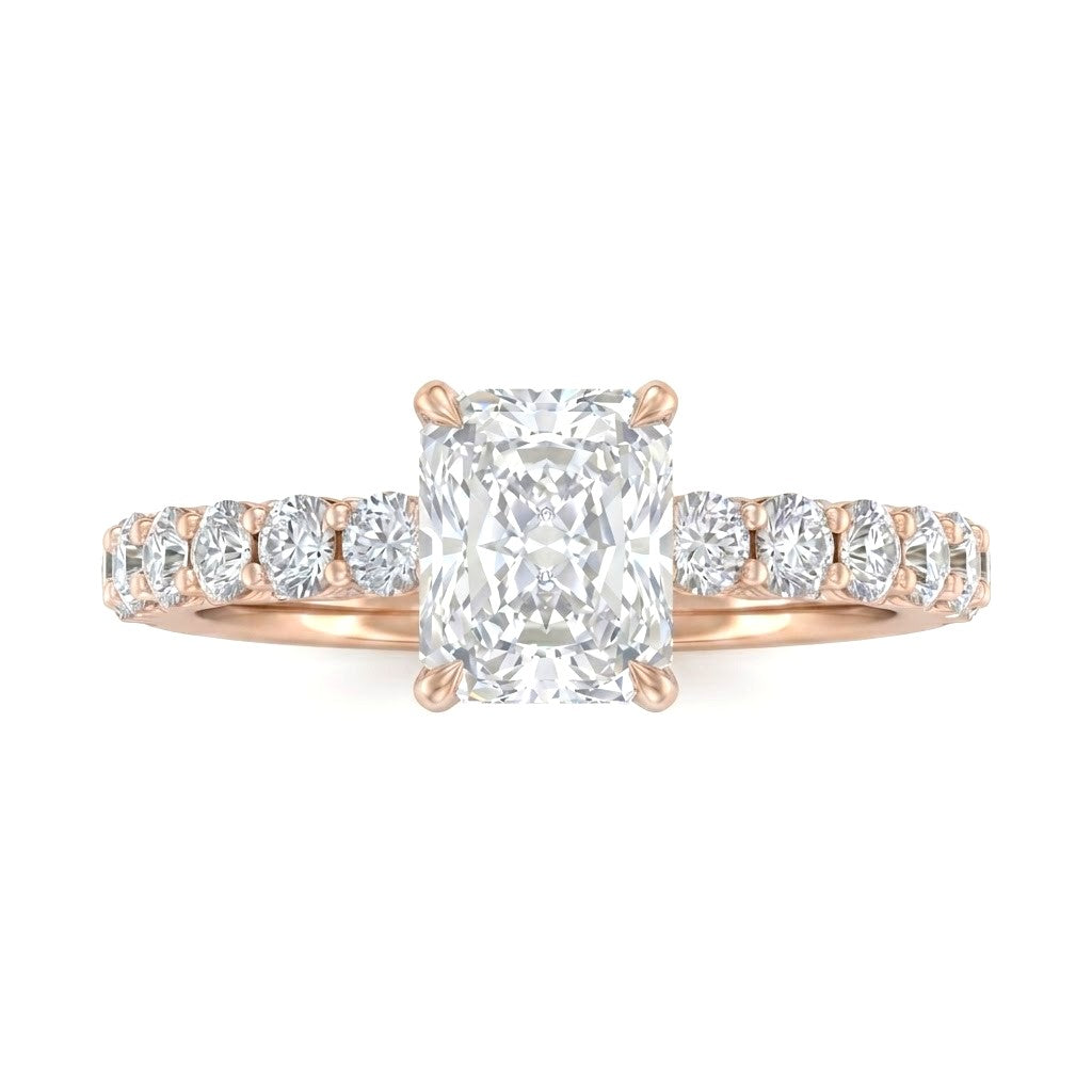 Rose Gold Radiant Diamond Engagement Ring With Pavé Band Design