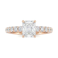 Rose Gold Radiant Diamond Engagement Ring With Pavé Band Design