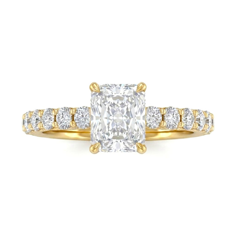 Yellow Gold Radiant Diamond Engagement Ring With Pavé Band Design