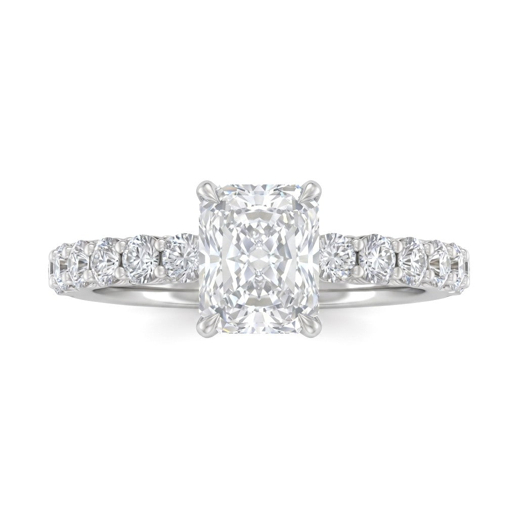 White Gold Radiant Diamond Engagement Ring With Pavé Band Design