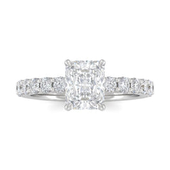 Silver Radiant Diamond Engagement Ring With Pavé Band Design