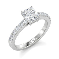 Silver Radiant Diamond Engagement Ring With Pavé Band Design