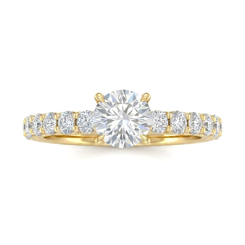 Yellow Gold Round Diamond Engagement Ring With Pavé Band Design