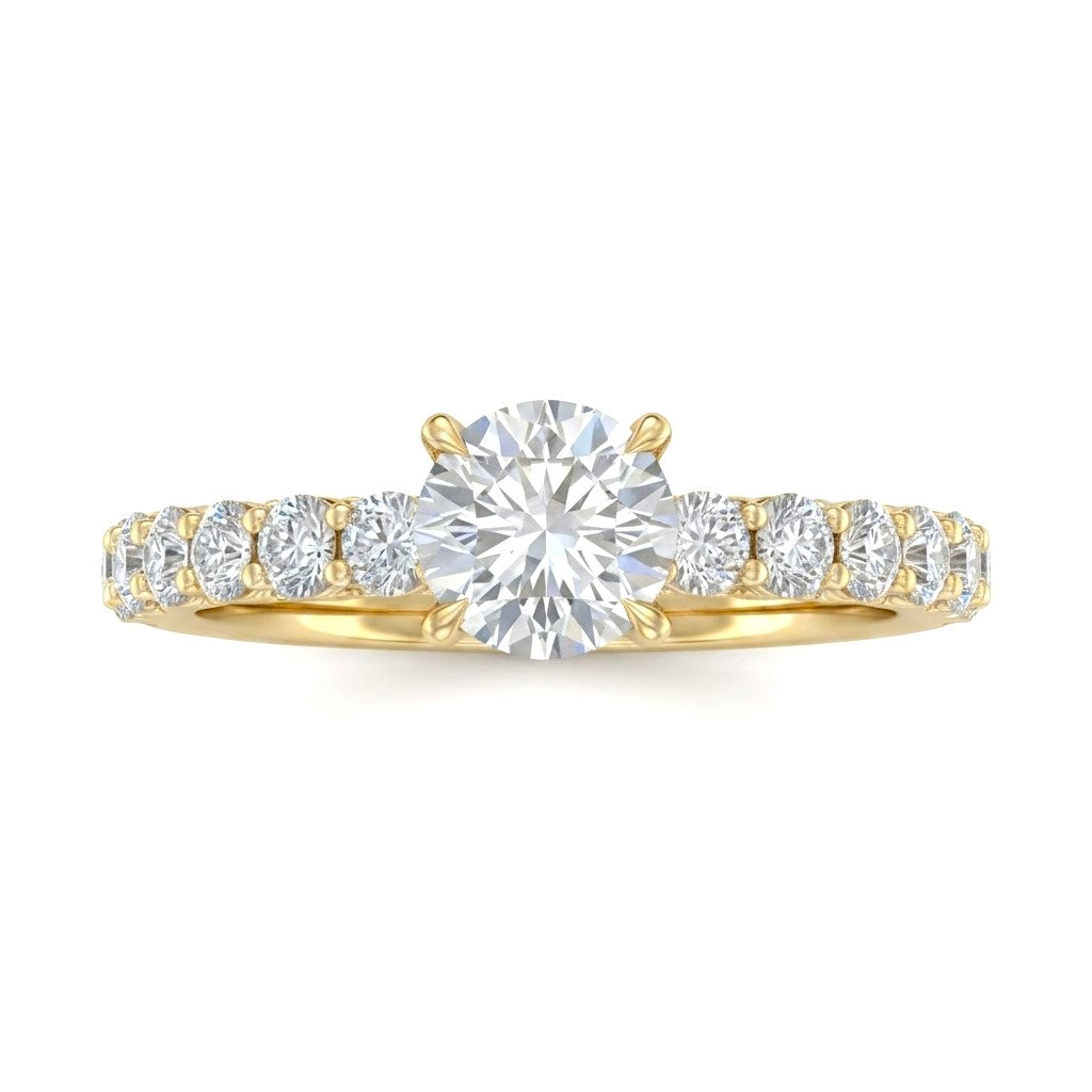 Yellow Gold Round Diamond Engagement Ring With Pavé Band Design
